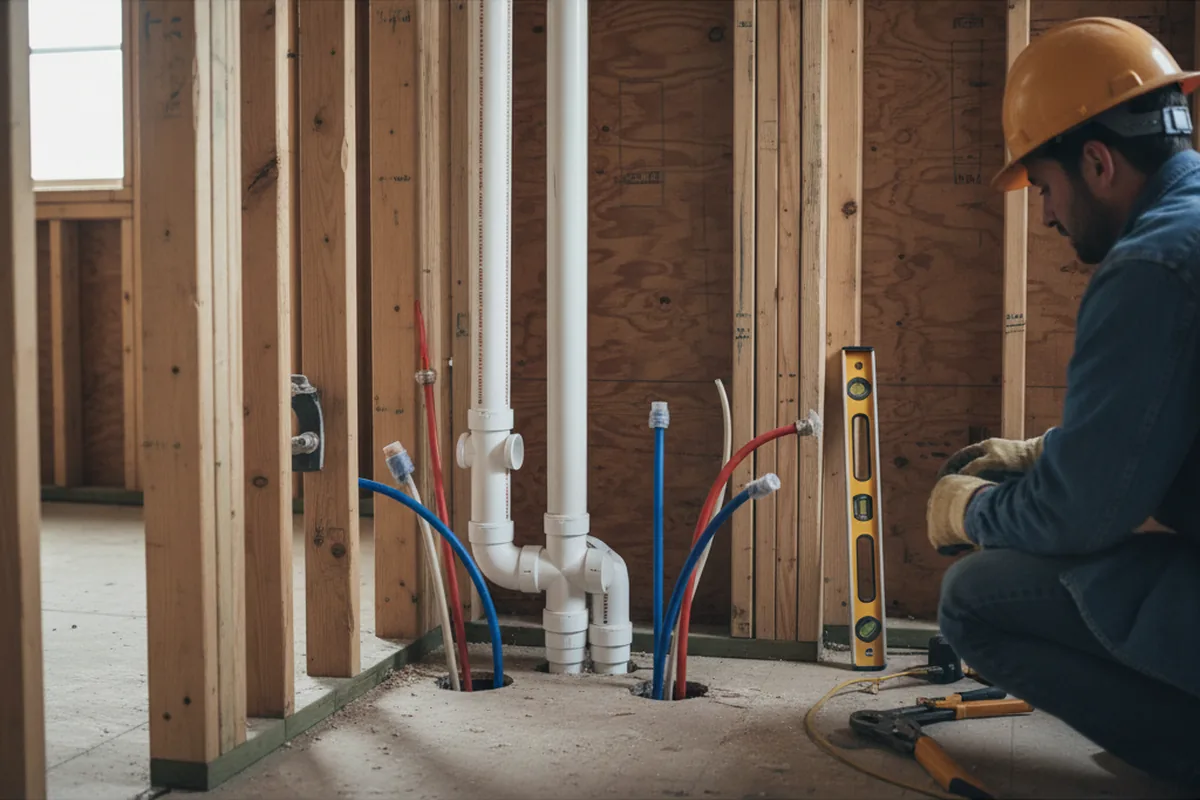 Drain and supply rough-in during Sump Pump Repair in Manvel